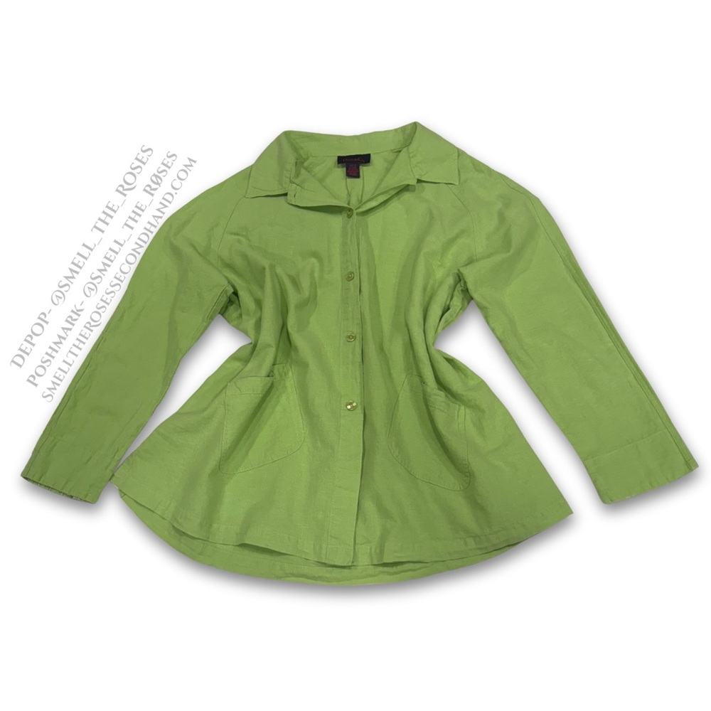 VTG Denim & Co Light Green Y2K Button-Up Top | 1X | Plus Size Collared Shirt